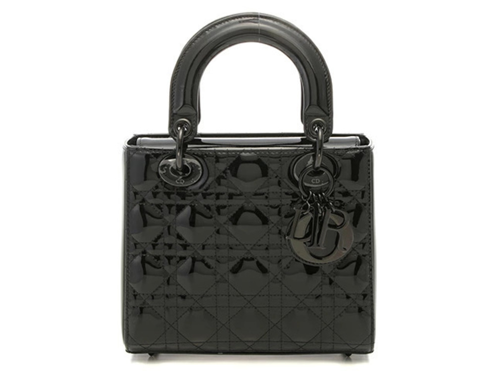 Christian Dior Cannage Lady Handbag Leather Black